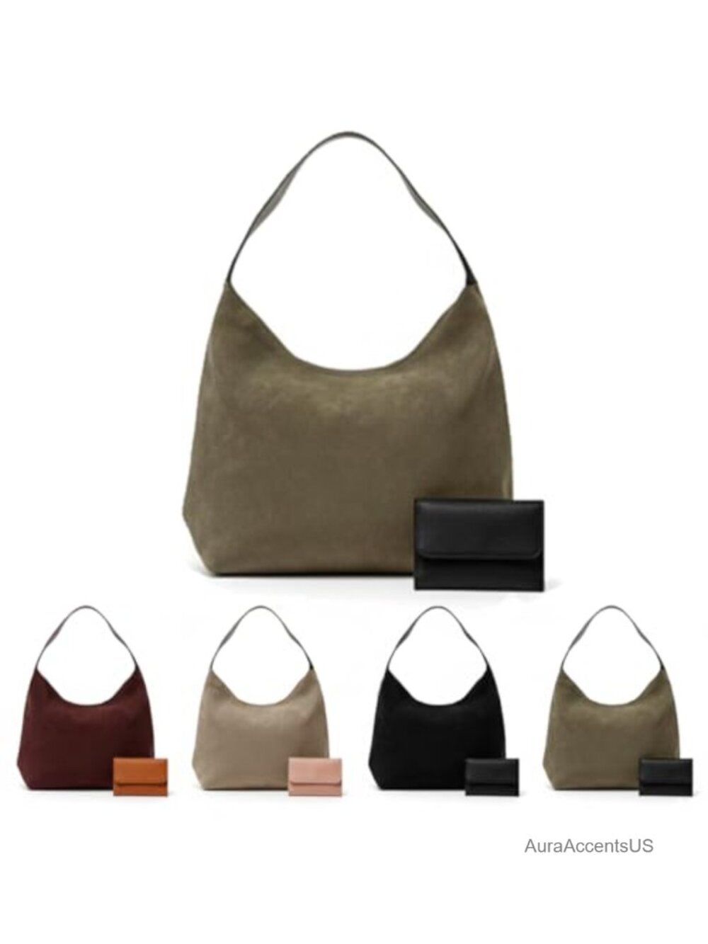 Faux Suede Hobo Tote Bag with Free Wallet, Large Slouchy Shoulder Handbag for